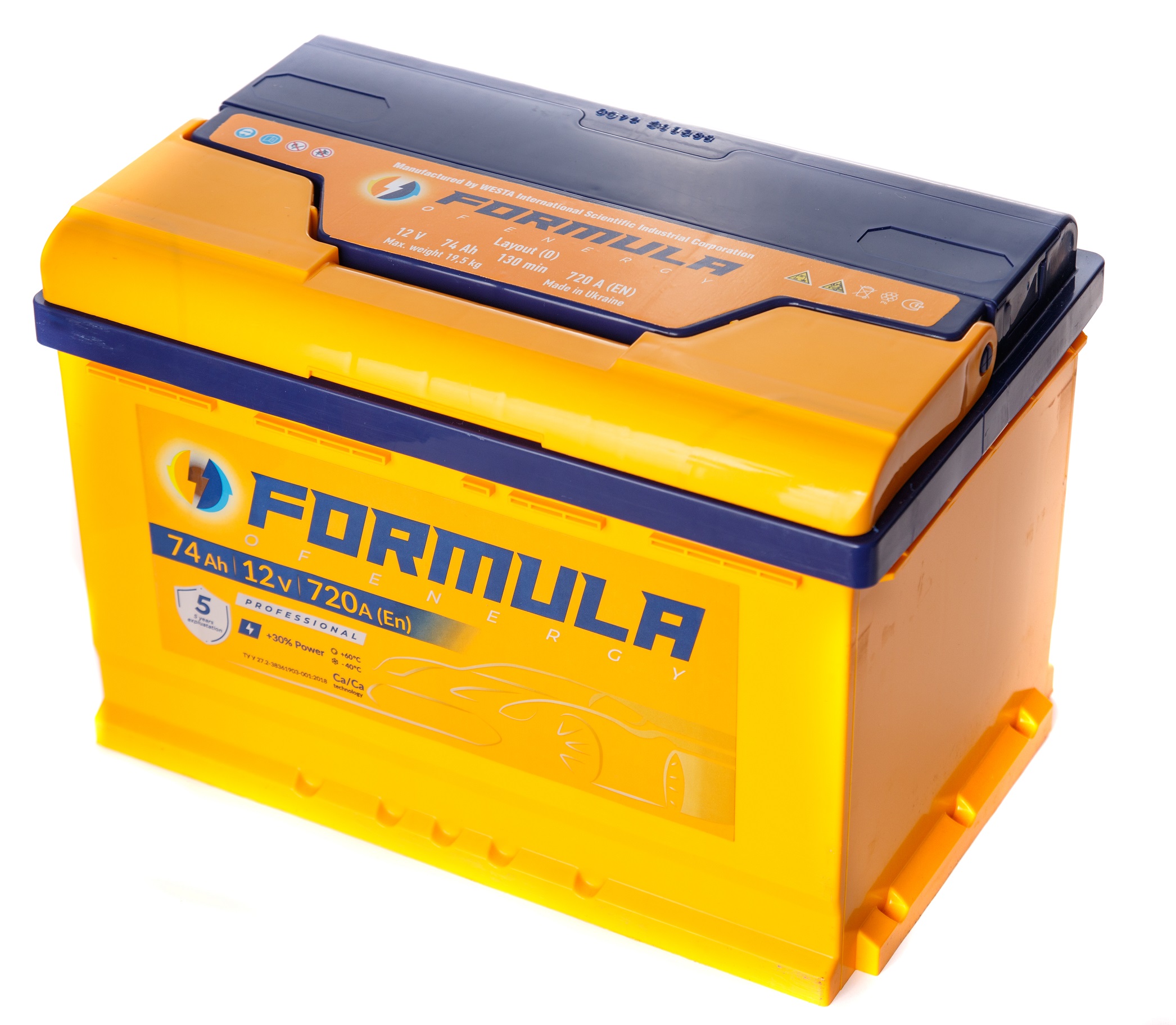 Акумулятор легковий Formula of energy professional 6СТ-74(1), 12B, 74Ah, 720A, плюс ліворуч (L+) кальцієвий (Ca/Ca), 278x175x190мм (FPROF074E1)